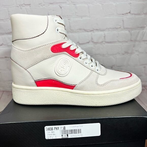7.5 COACH High Top Leather Sneaker with hidden wedge heels NIB! Great Gift! - Picture 2 of 12